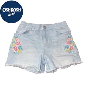 Girls-OshKosh B’Gosh-Embroidered Floral Stretch Denim Shorts Size 8.
